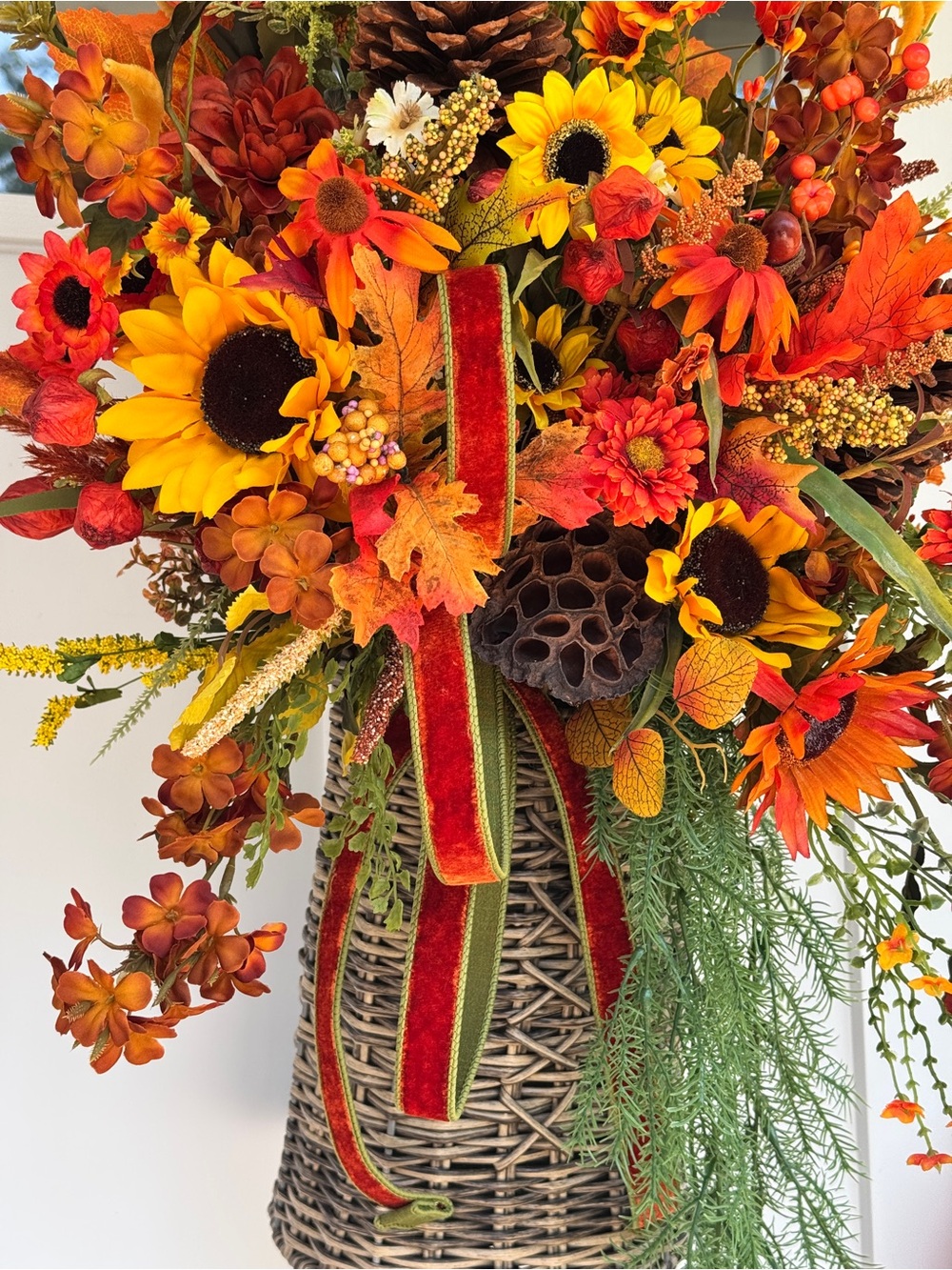 Autumn Rattan Basket Door Arrangement/Floral Arrangement - Picture 2 of 11